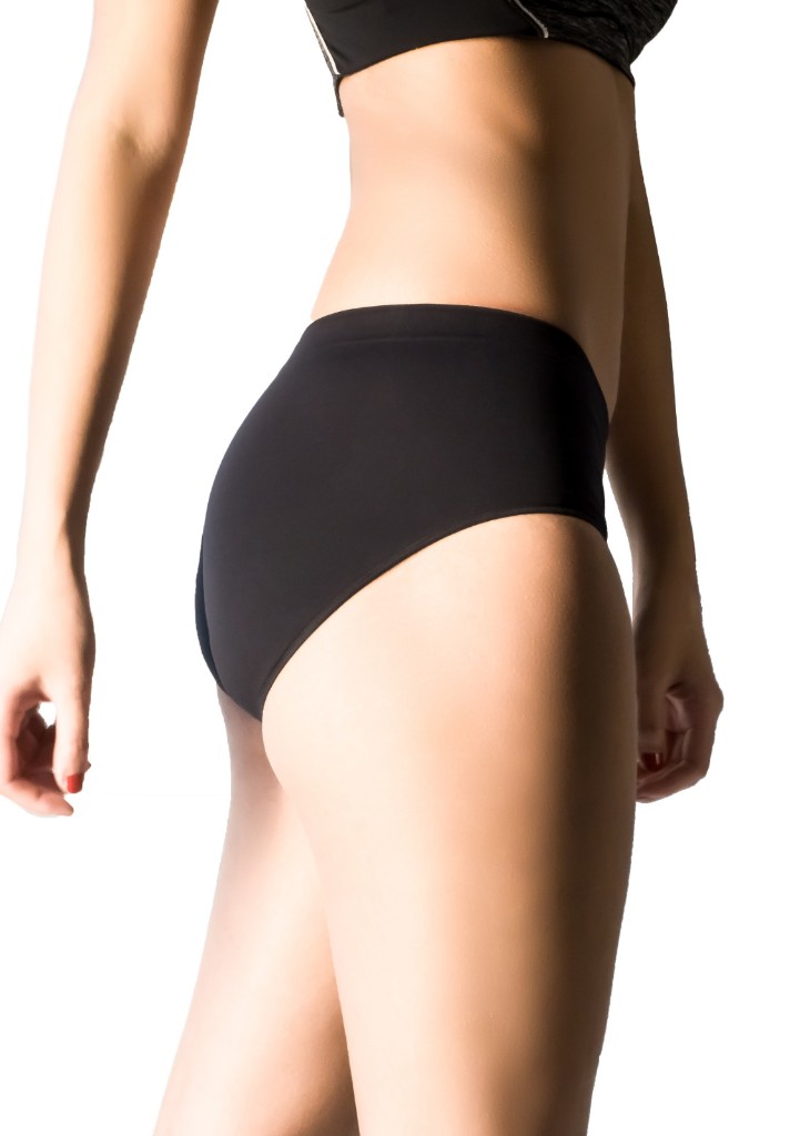 Black high-cut brief — side profile product editorial
